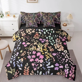 Erosebridal 7 Piece Cute Pink Floral Full Comforter Set with Sheets,Boho Rainbow Flower Bed Set for Kids Girls Women,Colorful Wildflower Bedding Set Rustic Home Decor,Bohemian Flowers Bed in a Bag