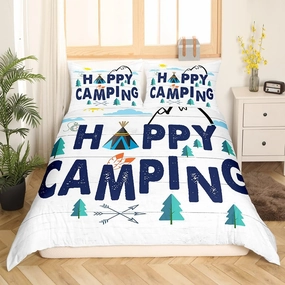 Erosebridal Rustic Home Bedding - Happy Camping Comforter & Duvet Cover for Queen Size Bed - Farmhouse Decor - Includes 2 Pillowcases