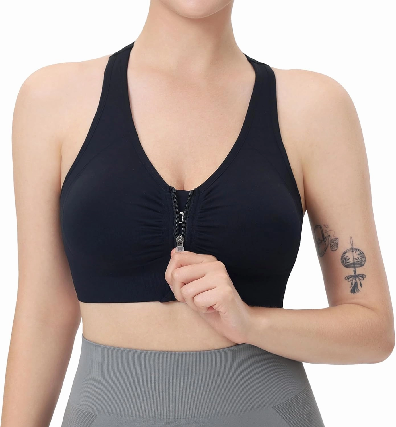 Evercute Women's Zip Front Sports Bras Wireless Padded Racerback Medium Support Post-Surgery Bra Yoga Exercise Athletic Bras