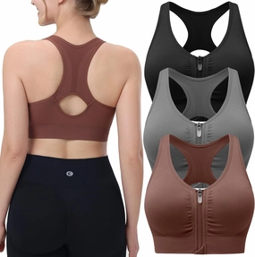 Evercute Women's Zip Front Sports Bras Wireless Padded Racerback Medium Support Post-Surgery Bra Yoga Exercise Athletic Bras