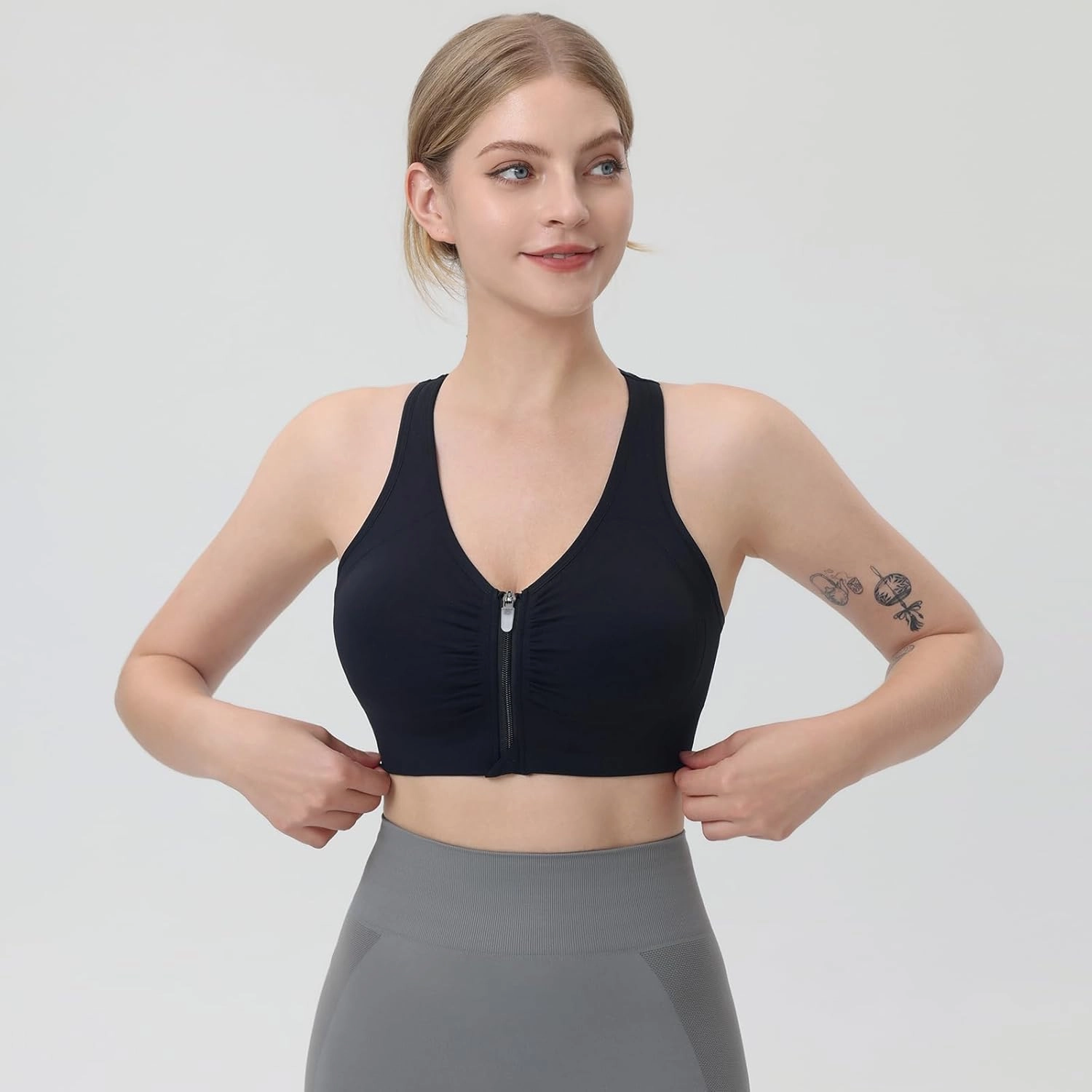 Evercute Women's Zip Front Sports Bras Wireless Padded Racerback Medium Support Post-Surgery Bra Yoga Exercise Athletic Bras