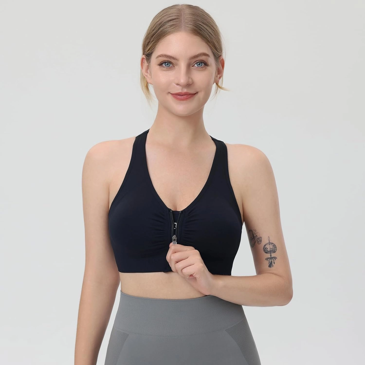 Evercute Women's Zip Front Sports Bras Wireless Padded Racerback Medium Support Post-Surgery Bra Yoga Exercise Athletic Bras