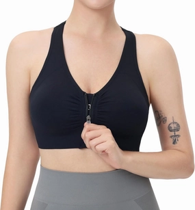 Evercute Women's Zip Front Sports Bras Wireless Padded Racerback Medium Support Post-Surgery Bra Yoga Exercise Athletic Bras