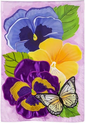 Evergreen Flag Pansy & Butterfly Spring Garden Flags 12x18 double sided, Small Garden Flags For Outside, Welcome Spring Flag Décor for Yards and Gardens