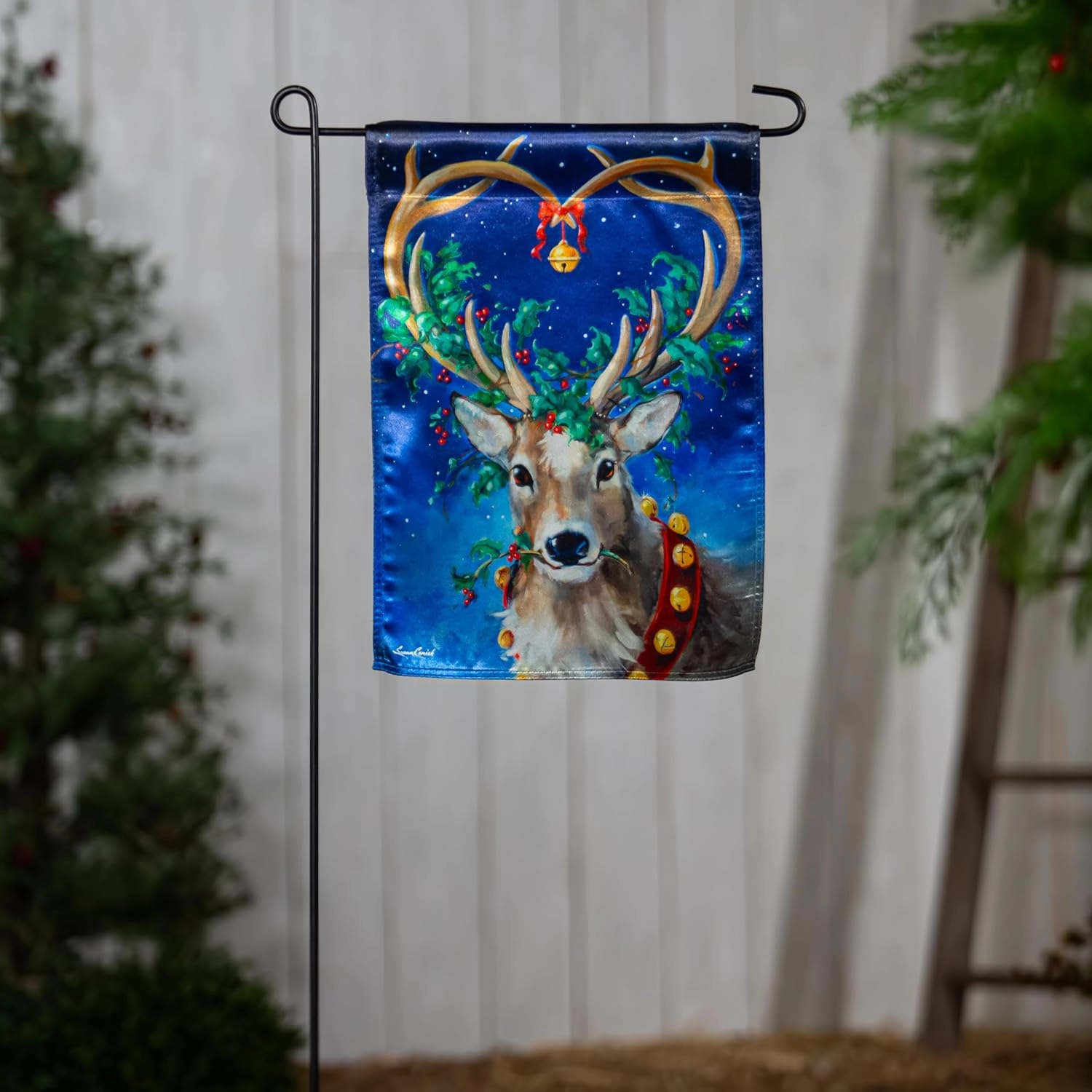 Evergreen Flag Santa's Reindeer Welcome Garden Flags 12x18 Double Sided, Small Garden Flags for Outside, Christmas Garden Flag, Winter Yard Flags Outdoor Decoration