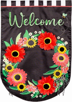 Evergreen Flag Welcome Wreath Applique Garden Flag 12x18 double sided, Small Garden Flags For Outside, Spring Décor for Home, Yards and Gardens