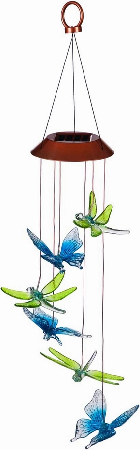 Evergreen Garden Beautiful Summer Colorful Dragonfly and Butterfly Solar Hanging Mobile - 5 x 5 x 26 Inches Fade and Weather Resistant Outdoor Decoration for Homes, Yards and Gardens