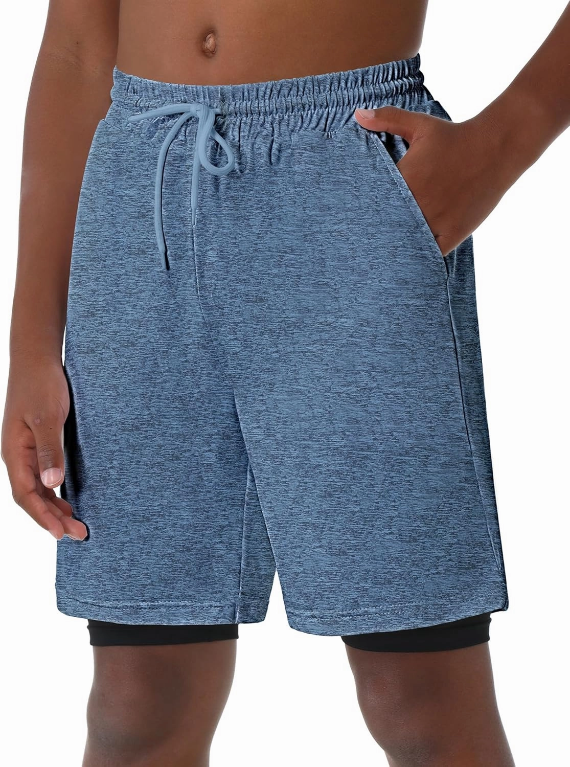 EXARUS Boys Athletic Shorts 4"/6" Quick Dry Lightweight Adjustable Elastic Waist Pockets Basketball Soccer Running