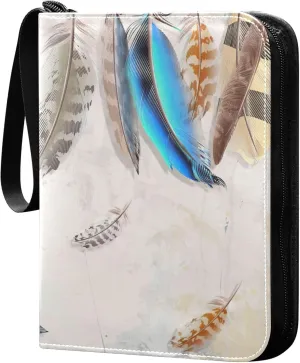 Exnundod 4 Pocket Trading Card Binder 3d Colorful Birds Feather, PU Leather Card Collection Binder 400 Cards Organizer Binder Collectible Trading Card Albums for Sports Game Card