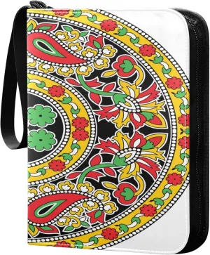 Exnundod 4 Pocket Trading Card Binder Colorful Paisley, PU Leather Card Collection Binder 400 Cards Organizer Binder Collectible Trading Card Albums for Sports Game Card