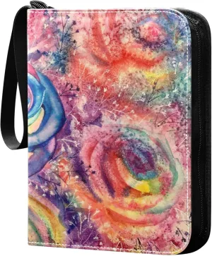 Exnundod 4 Pocket Trading Card Binder Rainbow Roses, PU Leather Card Collection Binder Colorful 400 Cards Organizer Binder Collectible Trading Card Albums for Sports Game Card
