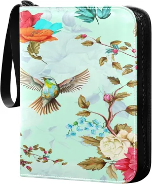 Exnundod 4 Pocket Trading Card Binder Summer Birds Flowers, PU Leather Card Collection Binder Colorful Spring Floral 400 Cards Organizer Binder Collectible Trading Card Albums for Sports Game Card