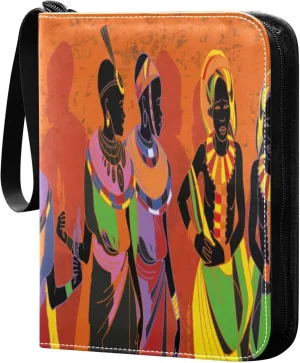 Exnundod African Women Trading Card Binder for Cards, Colorful Card Album 4-Pockets for 400 Cards with Removable Sleeves PU Baseball Card Holder Football Sports Card Collection
