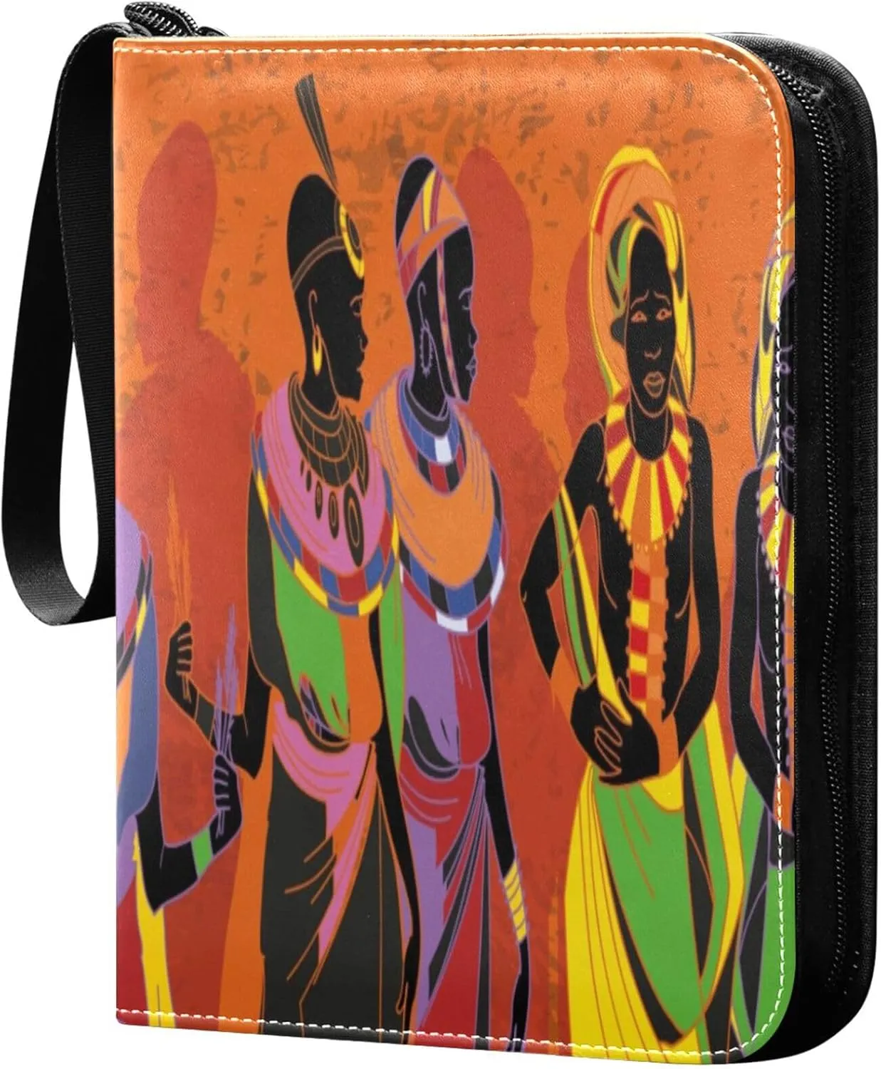 Exnundod African Women Trading Card Binder for Cards, Colorful Card Album 4-Pockets for 400 Cards with Removable Sleeves PU Baseball Card Holder Football Sports Card Collection
