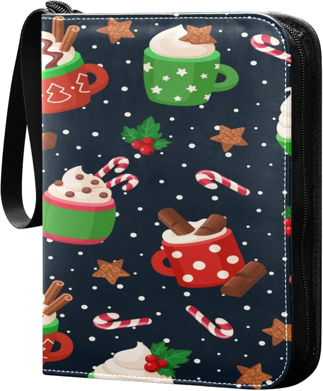 Exnundod Christmas Drinks Pattern Trading Card Binder for Cards, Colorful Cream Card Album 4-Pockets for 400 Cards with Removable Sleeves PU Baseball Card Holder Football Sports Card Collection