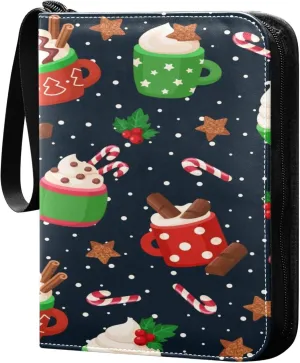 Exnundod Christmas Drinks Pattern Trading Card Binder for Cards, Colorful Cream Card Album 4-Pockets for 400 Cards with Removable Sleeves PU Baseball Card Holder Football Sports Card Collection
