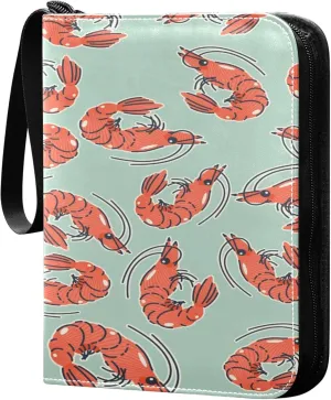 Exnundod Colorful Cute Shrimp Trading Card Binder for Cards, Card Album 4-Pockets for 400 Cards with Removable Sleeves PU Baseball Card Holder Football Sports Card Collection