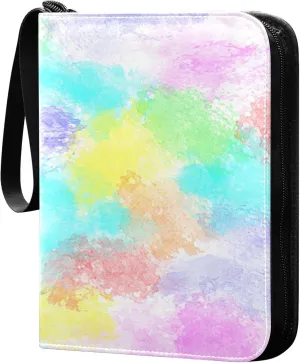 Exnundod Colorful Multicoloured Trading Card Binder for Cards, Beautiful Watercolor Card Album 4-Pockets for 400 Cards with Removable Sleeves PU Baseball Card Holder Football Sports Card Collection