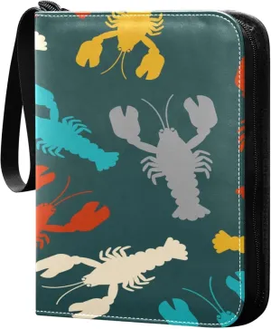 Exnundod Crayfish Pattern Seamless Trading Card Binder for Cards, Colorful Card Album 4-Pockets for 400 Cards with Removable Sleeves PU Baseball Card Holder Football Sports Card Collection