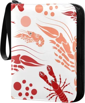 Exnundod Sport Card Binder Sea Colorful Shrimps Lobsters 4 Pocket Trading Card Binder PU Leather Card Collection 400 Cards Organizer Trading Card Albums for Sports Game Card