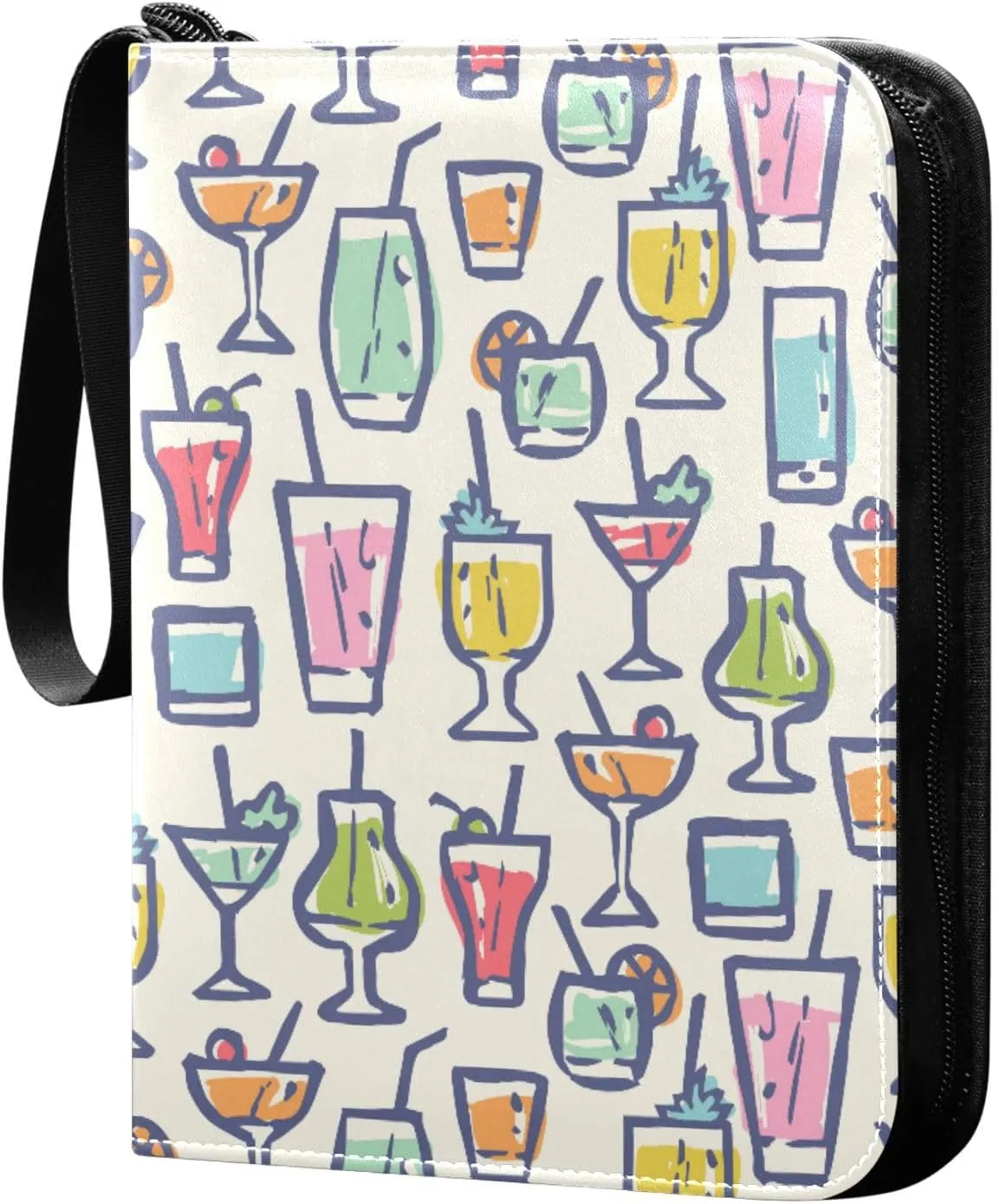 Exnundod Trading Card Binder for Cards Colorful Different Cocktails Card Album 4-Pockets 400 Cards Removable Sleeves PU Baseball Card Holder Football Sports Card Collection