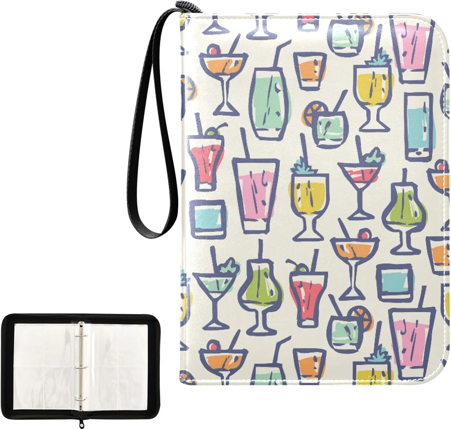 Exnundod Trading Card Binder for Cards Colorful Different Cocktails Card Album 4-Pockets 400 Cards Removable Sleeves PU Baseball Card Holder Football Sports Card Collection