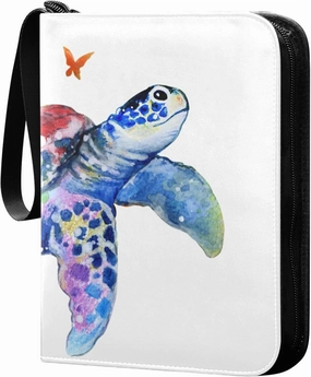 Exnundod 4 Pocket Trading Card Binder Abstract Sea Turtle PU Leather Card Collection Binder Colorful Butterflies Sports Card Binder 400 Cards Organizer Trading Card Albums for Cards