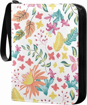Exnundod 4 Pocket Trading Card Binder Modern Ethnic Pattern PU Leather Card Collection Binder Colorful Flowers 400 Cards Organizer Binder Collectible Trading Card Albums for Sports Game Card