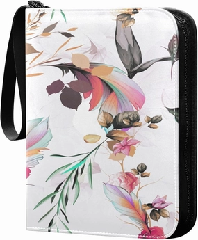 Exnundod Floral Feather Leaves Trading Card Binder for Cards, Colorful Card Album 4-Pockets for 400 Cards with Removable Sleeves PU Baseball Card Holder Football Sports Card Collection