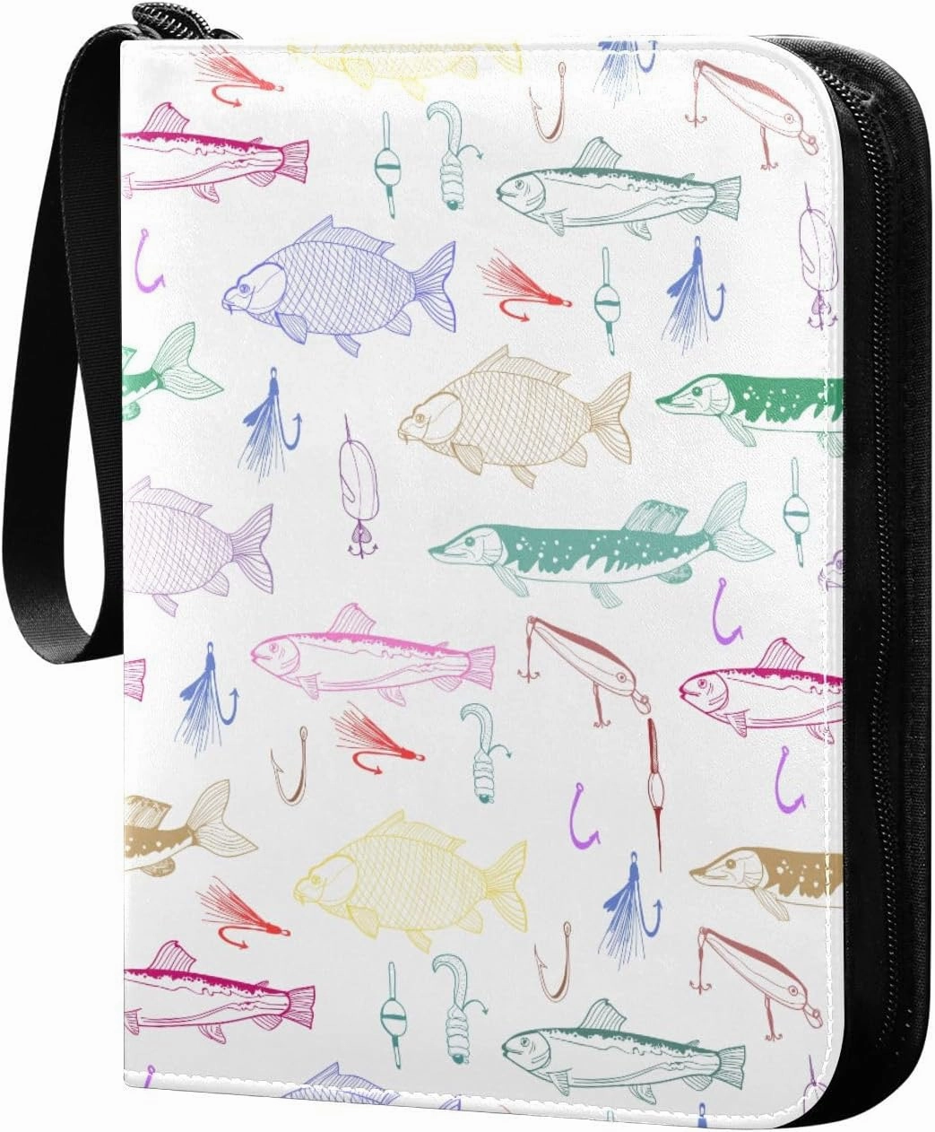 Exnundod Hand Drawn Colorful Fish Trading Card Binder for Cards Card Album 4-Pockets 400 Cards Removable Sleeves PU Baseball Card Holder Football Sports Card Collection