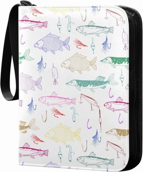 Exnundod Hand Drawn Colorful Fish Trading Card Binder for Cards Card Album 4-Pockets 400 Cards Removable Sleeves PU Baseball Card Holder Football Sports Card Collection
