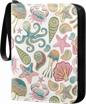 Exnundod Jellyfish Star Fish Trading Card Binder for Cards, Colorful under Water Card Album 4-Pockets for 400 Cards with Removable Sleeves PU Baseball Card Holder Football Sports Card Collection