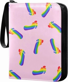 Exnundod Rainbow Footprints Trading Card Binder for Cards, Colorful Card Album 4-Pockets for 400 Cards with Removable Sleeves PU Baseball Card Holder Football Sports Card Collection