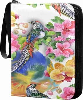 Exnundod Tropical Birds Flowers Trading Card Binder for Cards, Colorful Spring Card Album 4-Pockets for 400 Cards with Removable Sleeves PU Baseball Card Holder Football Sports Card Collection