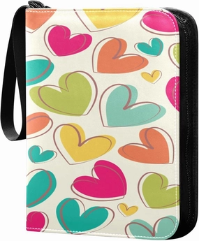 Exnundod Valentine's Day Colorful Trading Card Binder for Cards, Hearts Card Album 4-Pockets for 400 Cards with Removable Sleeves PU Baseball Card Holder Football Sports Card Collection