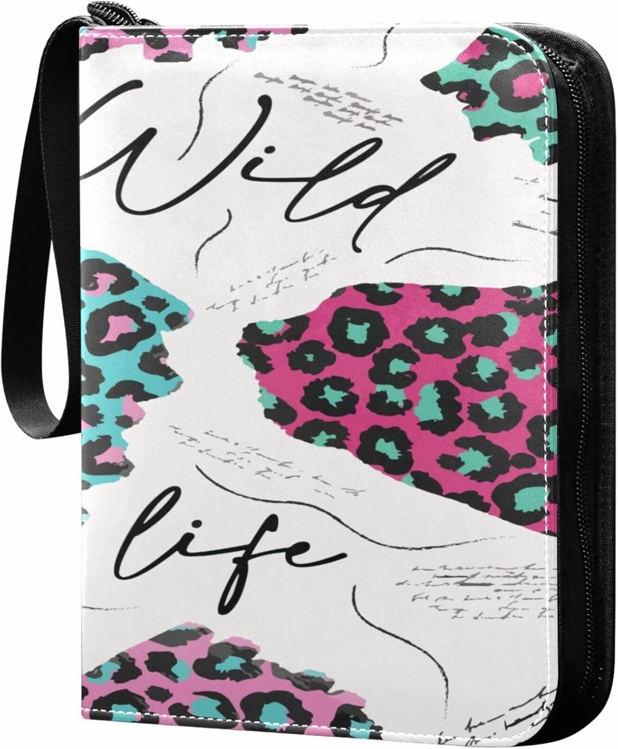 Exnundod Wild Love Colorful Leopard Trading Card Binder for Cards, Card Album 4-Pockets for 400 Cards with Removable Sleeves PU Baseball Card Holder Football Sports Card Collection