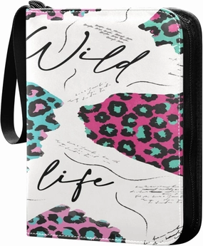 Exnundod Wild Love Colorful Leopard Trading Card Binder for Cards, Card Album 4-Pockets for 400 Cards with Removable Sleeves PU Baseball Card Holder Football Sports Card Collection