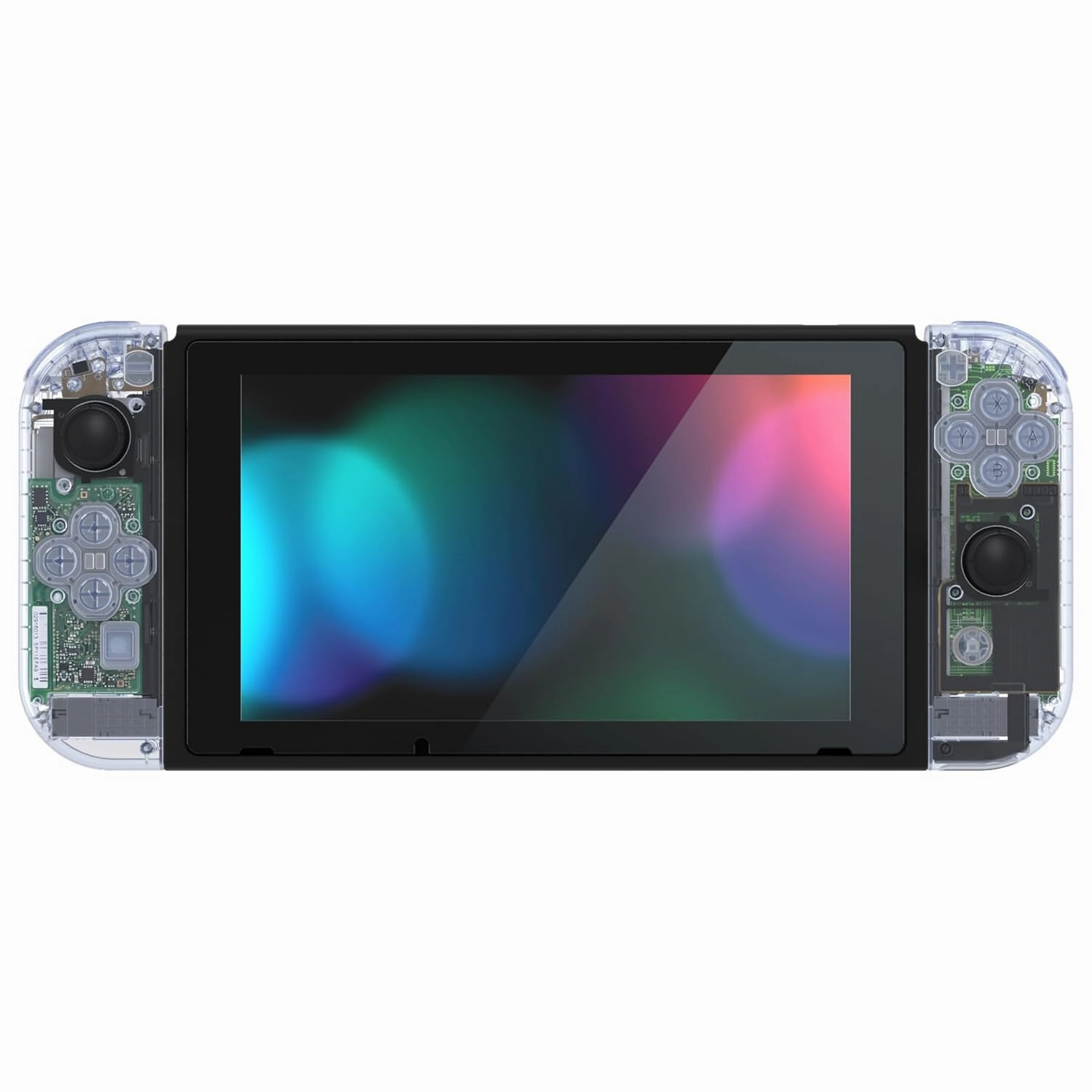 eXtremeRate DIY Replacement Shell Buttons for Nintendo Switch, Crystal Glacier Blue Custom Back Plate for Switch Console, Housing Case with Colorful Buttons for Joycon Handheld - No Controller