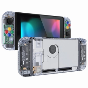 eXtremeRate DIY Replacement Shell Buttons for Nintendo Switch, Crystal Glacier Blue Custom Back Plate for Switch Console, Housing Case with Colorful Buttons for Joycon Handheld - No Controller