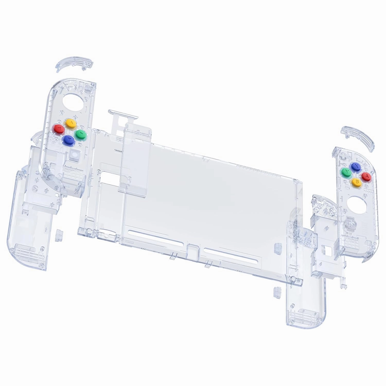 eXtremeRate DIY Replacement Shell Buttons for Nintendo Switch, Crystal Glacier Blue Custom Back Plate for Switch Console, Housing Case with Colorful Buttons for Joycon Handheld - No Controller