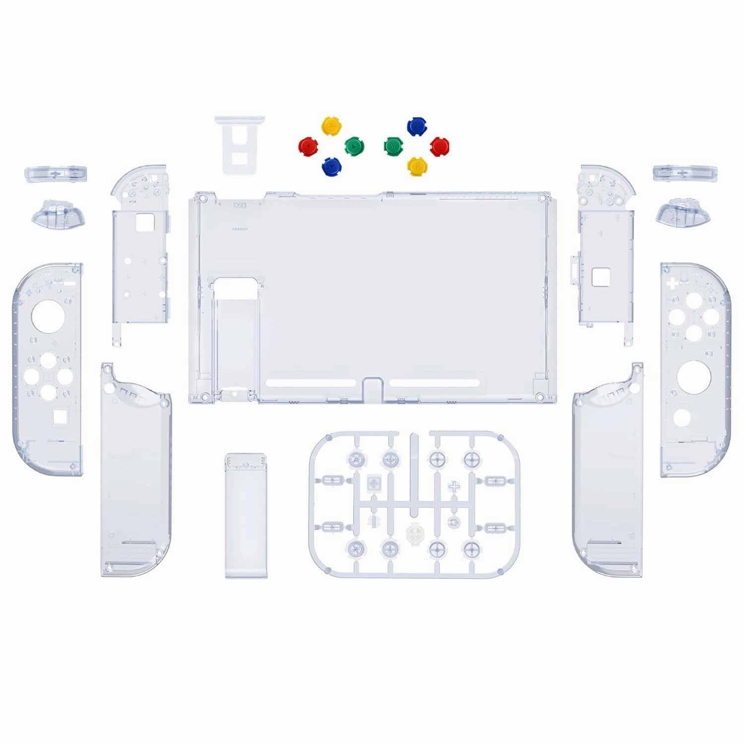 eXtremeRate DIY Replacement Shell Buttons for Nintendo Switch, Crystal Glacier Blue Custom Back Plate for Switch Console, Housing Case with Colorful Buttons for Joycon Handheld - No Controller