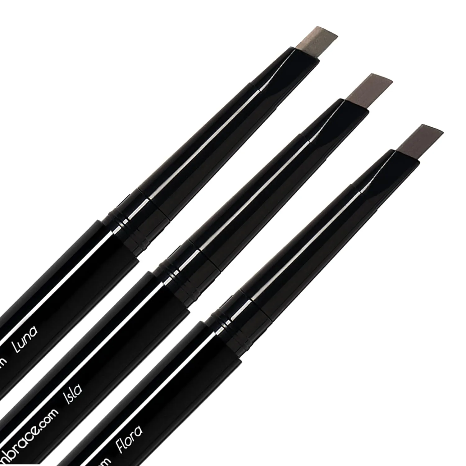 Eye Embrace Brown Gray Eyebrow Pencils: Luna, Isla, Flora 3-Pack Bundle - Waterproof, Double-Ended Automatic Angled Tip & Spoolie Brush, Cruelty-Free