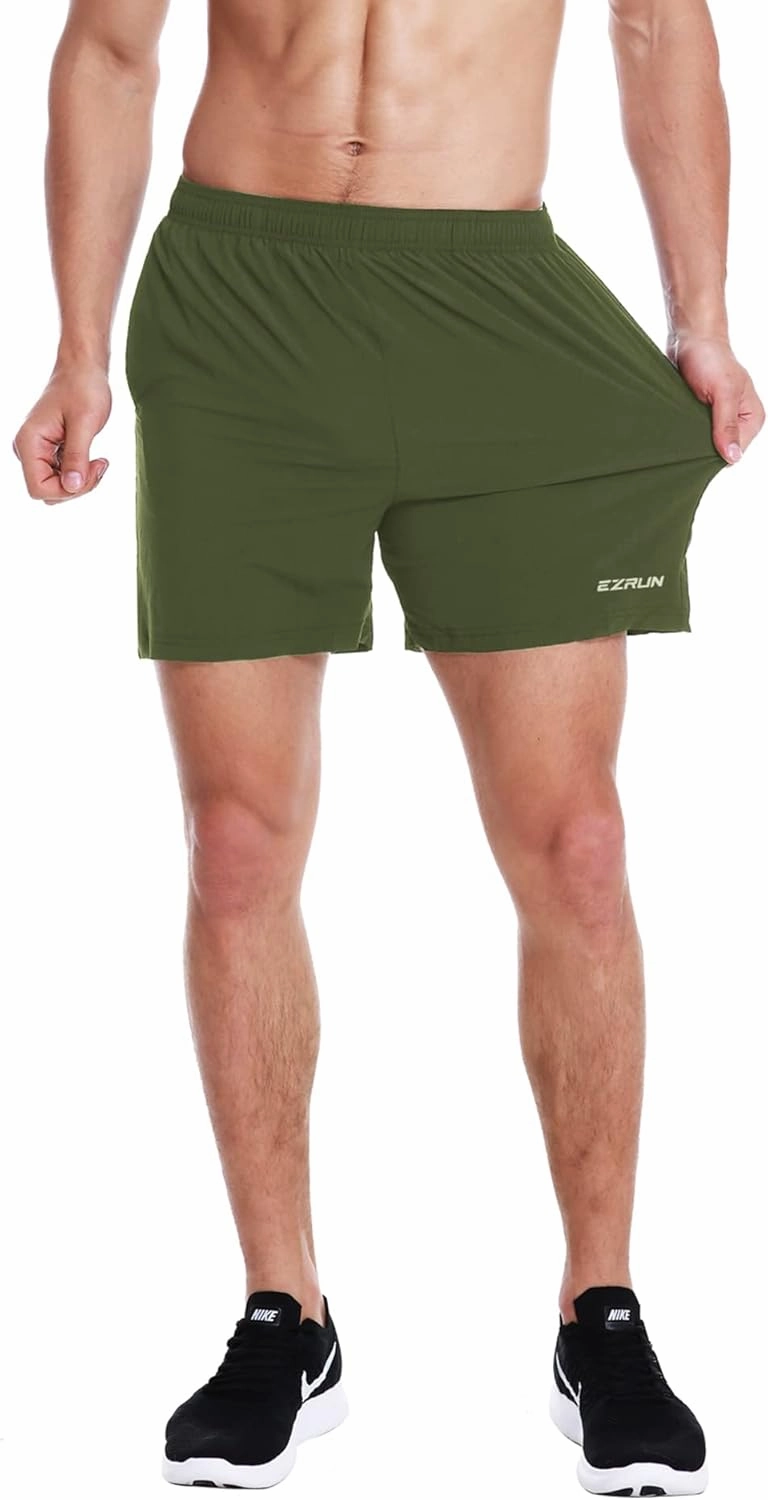 EZRUN Men's 5 Inches Running Workout Shorts Quick Dry Lightweight Athletic Shorts with Liner Zipper Pockets