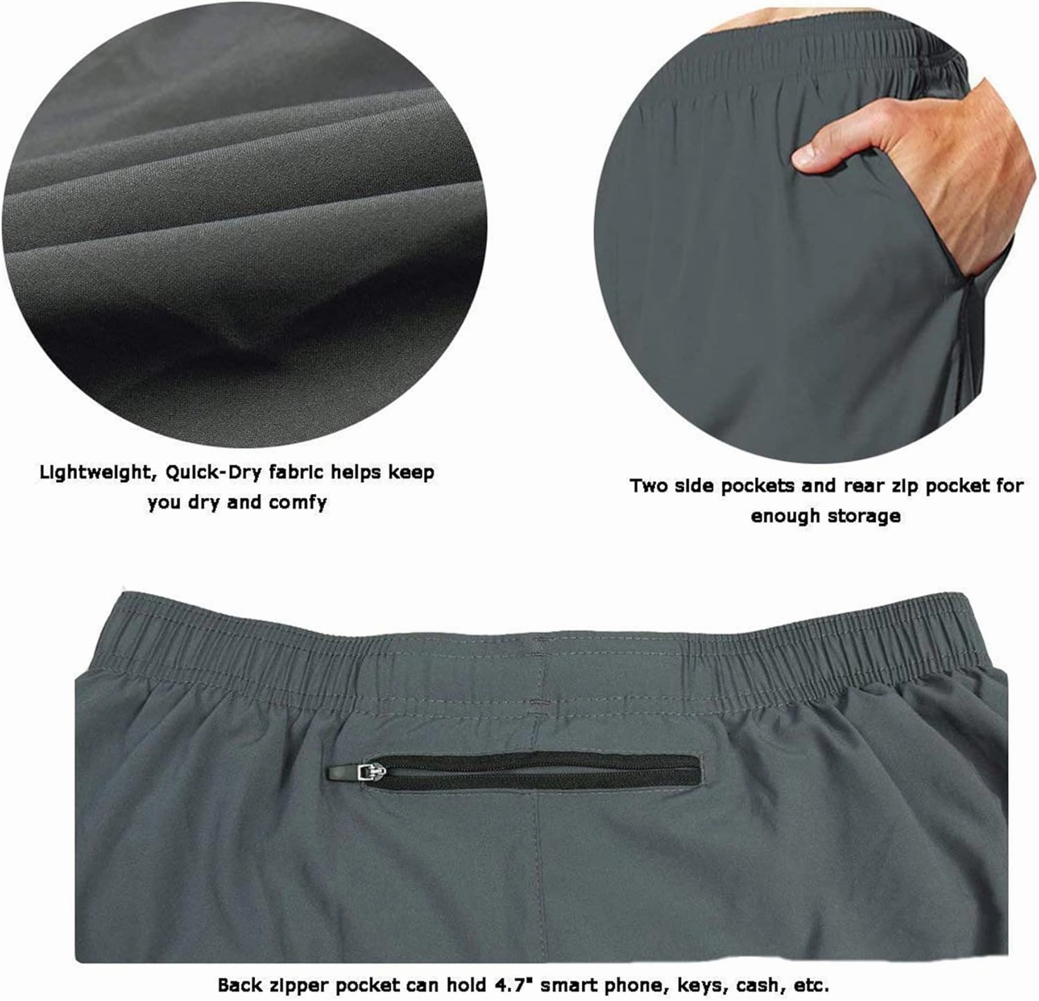 EZRUN Men's 5 Inches Running Workout Shorts Quick Dry Lightweight Athletic Shorts with Liner Zipper Pockets