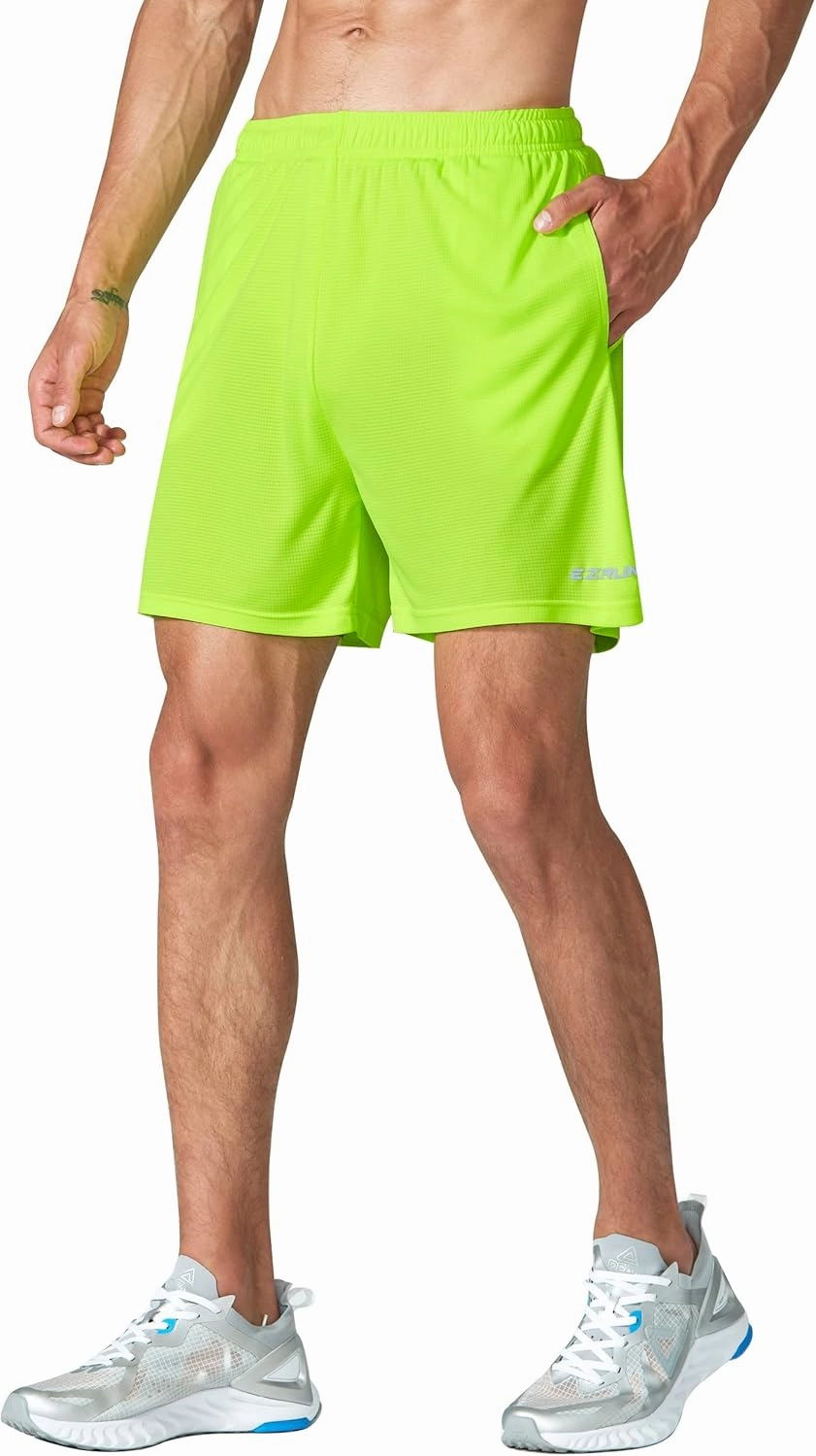 EZRUN Men's 5 Inches Running Workout Shorts Quick Dry Lightweight Athletic Shorts with Liner Zipper Pockets
