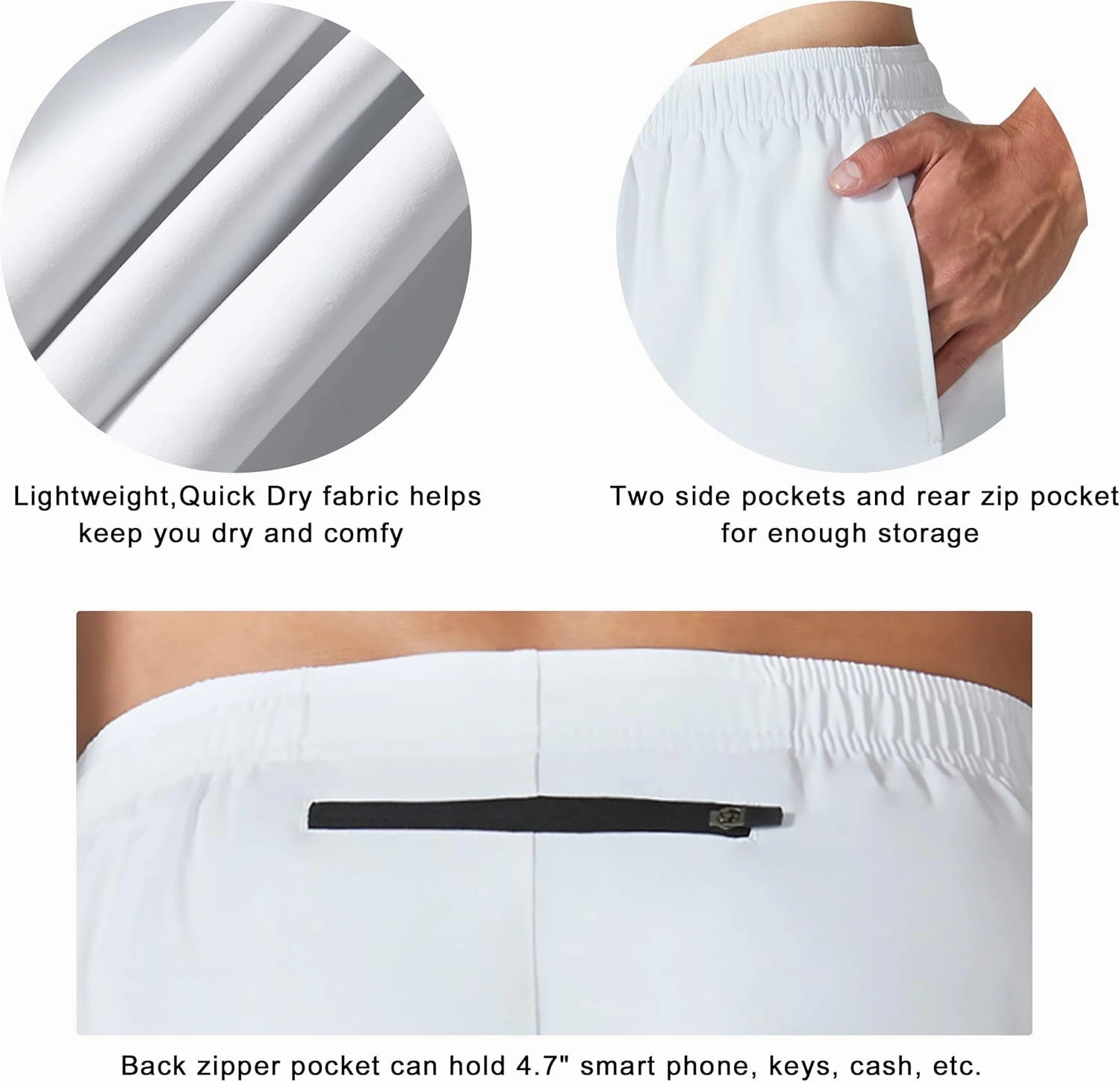 EZRUN Men's 5 Inches Running Workout Shorts Quick Dry Lightweight Athletic Shorts with Liner Zipper Pockets