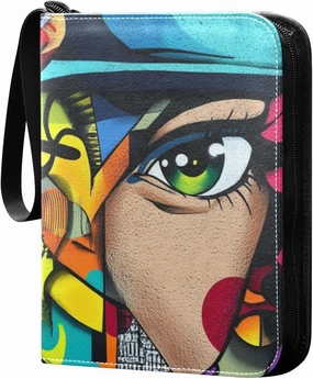 Face Graffiti Vibrant Colorful 4 Pockets Trading Card Album Folder for Cards PU Cover Zip Card Binder with 400 Side Loading Pockets Card Collection Binder for Game Sports Cards Collectible Boys Girls