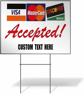 Fastasticdeals Custom Weatherproof Yard Sign Buy Here Pay Accepted ! Visa MasterCard Discover Red Lawn Garden 18x12 Inches 1 Side Print Personalized Text