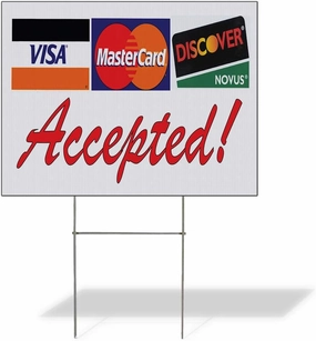 Fastasticdeals Weatherproof Yard Sign Accepted ! Visa MasterCard Discover Red Lawn Garden Buy Here Pay 24x18 Inches 2 Sides Print