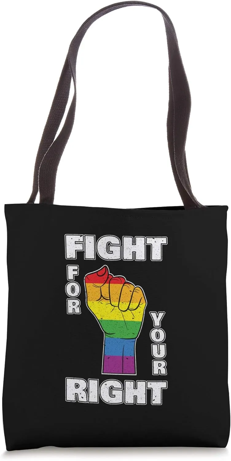 Fight For Your Right Rainbow Flag Fist Demo Demonstration Tote Bag